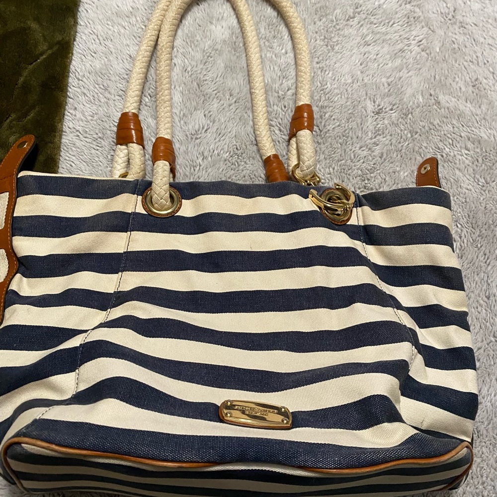 Michael Kors Navy and Cream Striped Tote